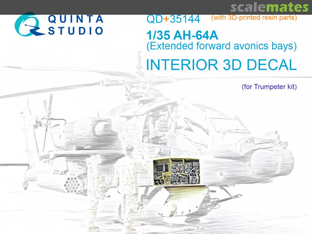 Boxart AH-64A (Extended forward avionics bays) interior 3D decals (with 3D-printed resin parts) QD+35144 Quinta Studio