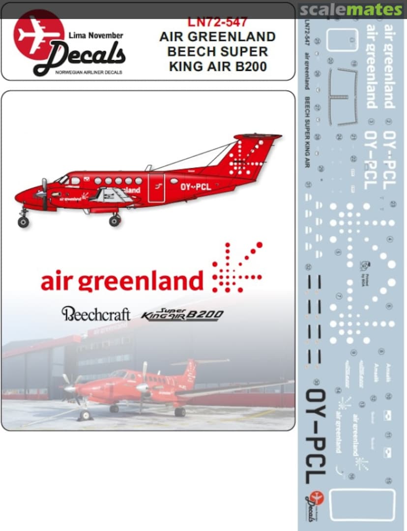 Boxart Air Greenland Beech 200 new cs. Including masks LN72-547 Lima November Decals