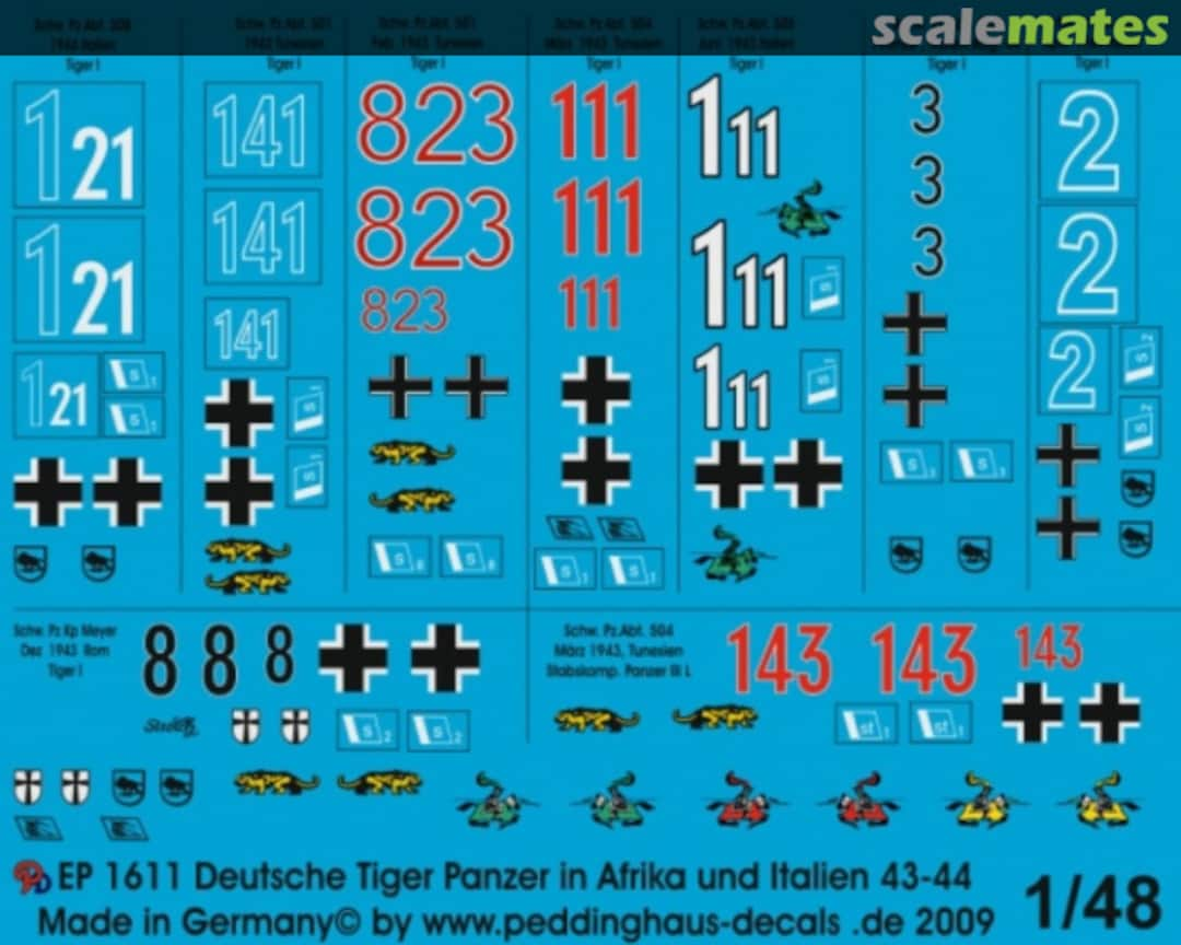 Boxart Deutsche Tiger Panzer in Afrika und Italien 43-44 EP 1611 Peddinghaus-Decals