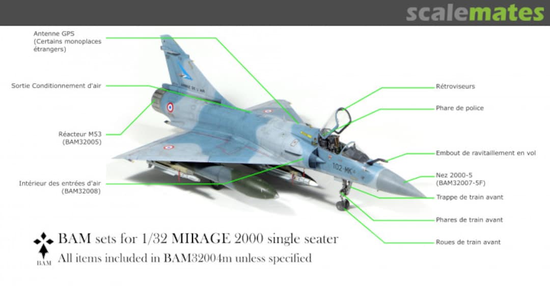 Boxart Mirage 2000 external detail sets - Single seater (Monoplace) BAM32004m BAM Models