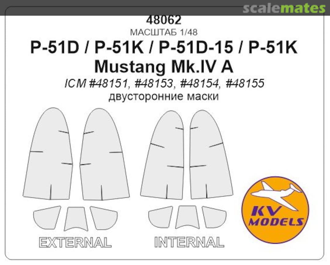 Boxart Painting Masks for Canopy Cockpit Model P-51D Mustang (ICM) 48062 KV Models