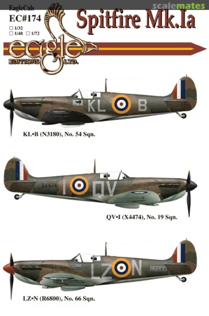 Boxart Spitfire Mk.Ia EagleCals EC72-174 Eagle Editions