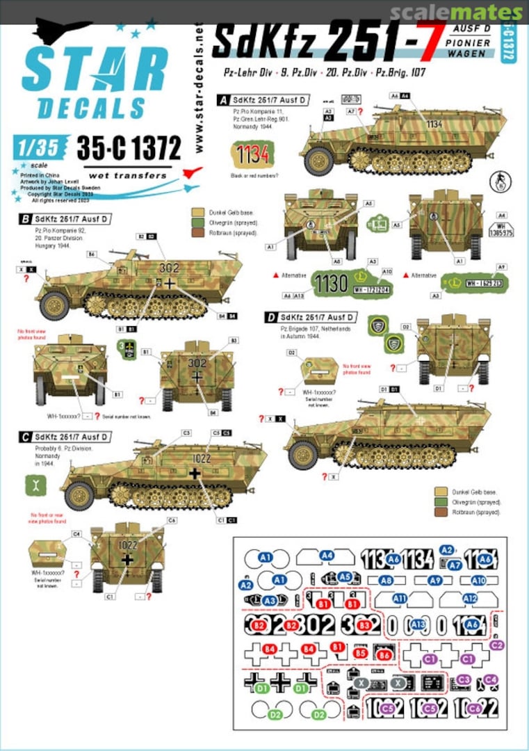 Boxart SdKfz 251/7 Ausf D Pionierwagen 35-C1372 Star Decals