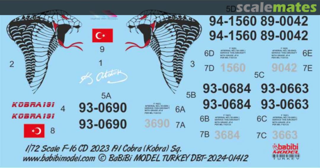 Boxart F-16C-D Fighting Falcon 2023 New Tail Cobra Sq. Decal Set Dbt-01412 Babibi model