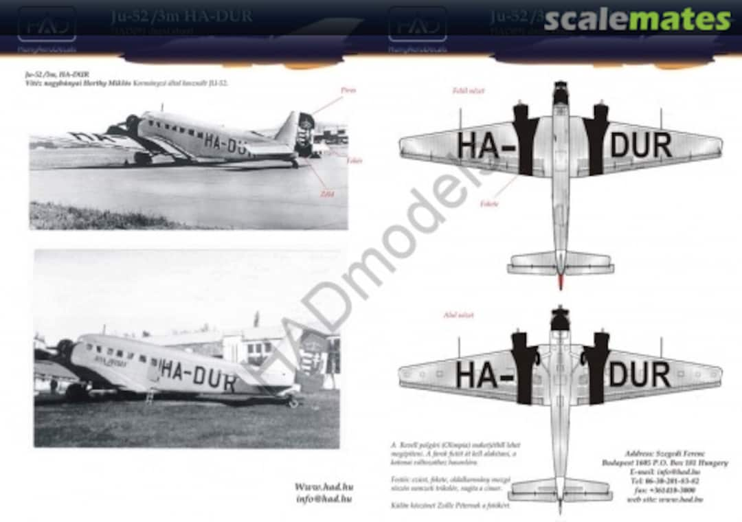 Boxart Ju-52-3m HA-DUR 48091 HungAeroDecals