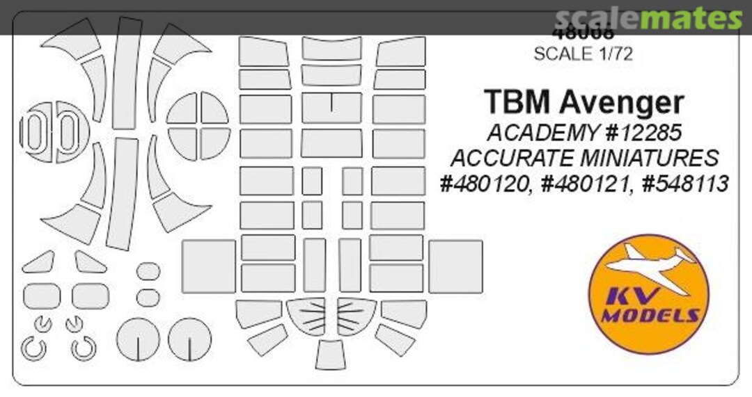 Boxart TBM Avenger (ACADEMY #12285/ACCURATE MINIATURES #480120, #480121, #548113) Painting Masks for Model 48068 KV Models