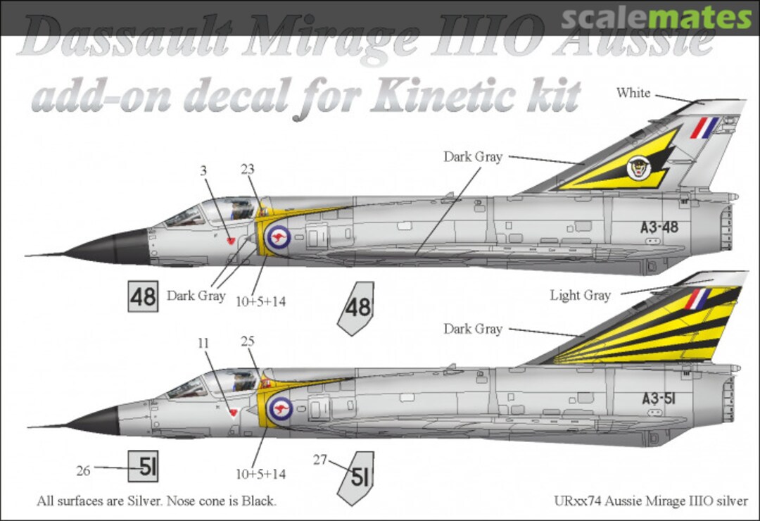 Boxart Mirage IIIO Aussie Silver-Yellow without stencils UR7274 UpRise