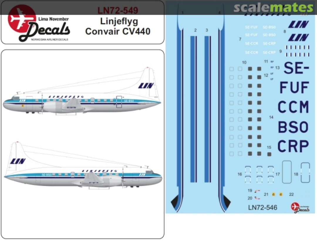 Boxart Linjeflyg Convair CV-440 LN72-549 Lima November Decals