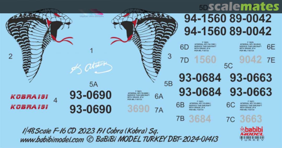 Boxart F-16C-D Fighting Falcon 2023 New Tail Cobra Sq. Decal Set Dbt-01413 Babibi model