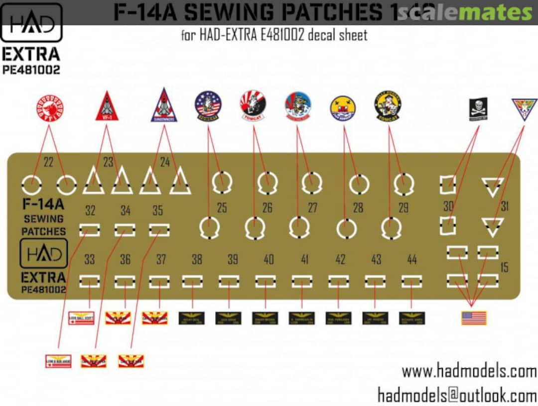 Boxart F-14A Sewing patches VF-1; VF-84; VF-111 - PE part PE481002 HADmodels 