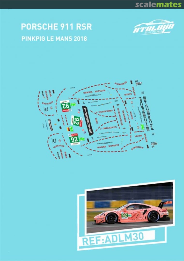 Boxart Porsche 991 RSR Pink Pig ADLM30 Atalaya Slot Decals