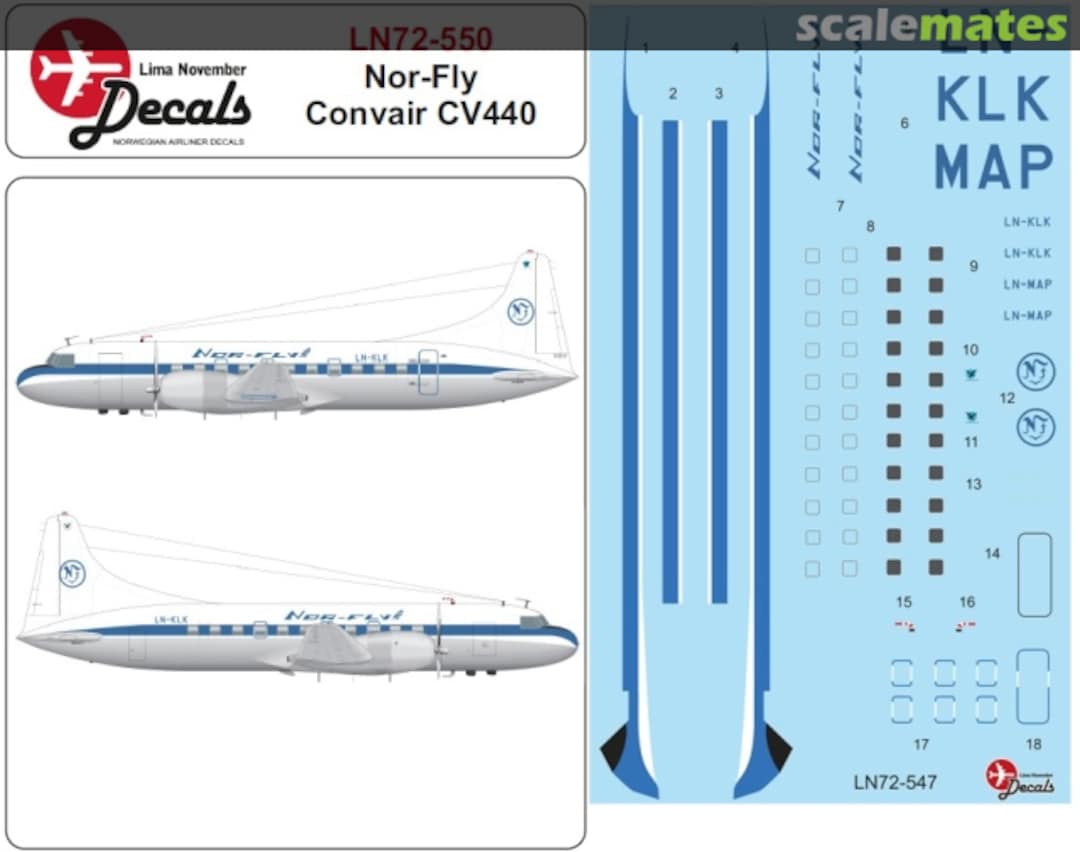 Boxart Nor-Fly Convair CV-440 LN72-550 Lima November Decals