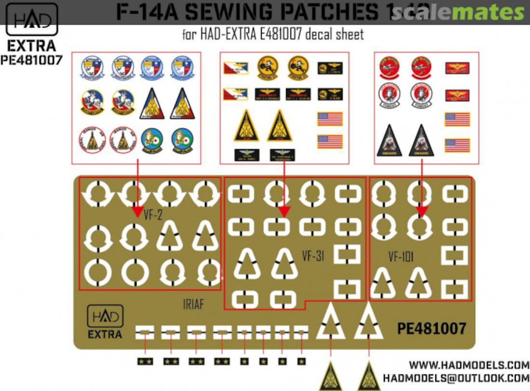 Boxart F-14A/D Sewing patches VF-2 VF-101 VF-31 - PE parts PE481007 HADmodels 