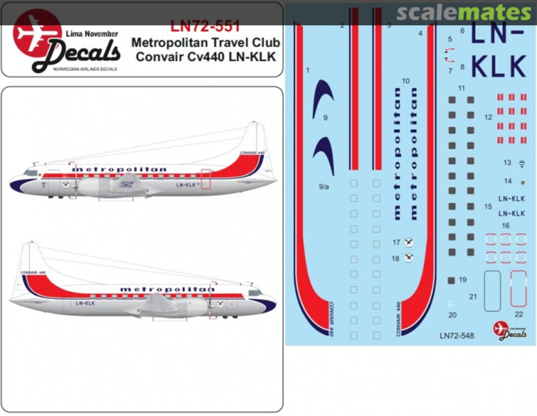 Boxart Metropolitan Travel Club Convair CV-440 LN72-551 Lima November Decals