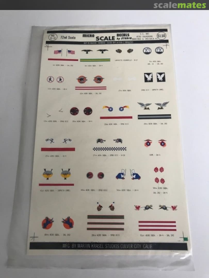 Boxart U.S. WWI Aero Squadrons Markings & Insignia #1 72-72 Microscale