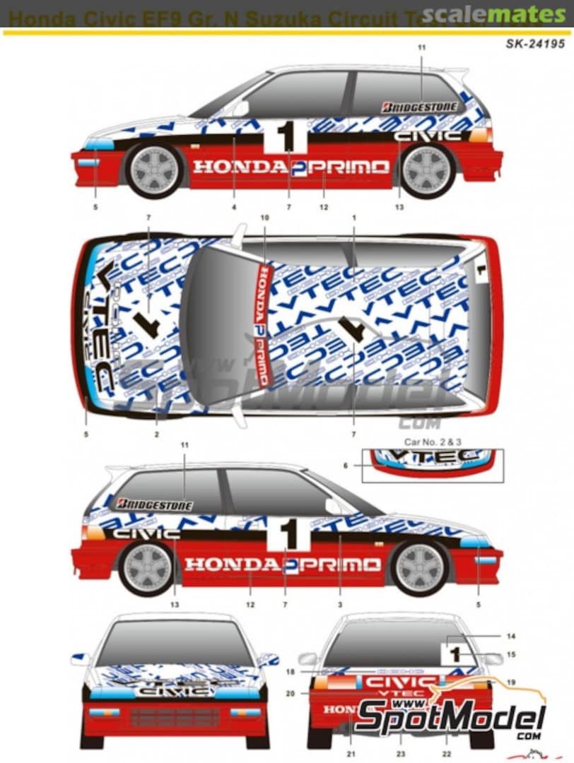 Boxart Honda Civic EF9 Group N sponsored by Honda Primo - Test version 1990 SK-24195 SK Decals