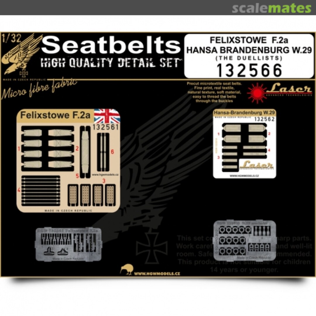 Boxart Felixstowe F.2a & Hansa-Brandenburg W.29 - Fabric Seatbelts Set 132566 HGW Models