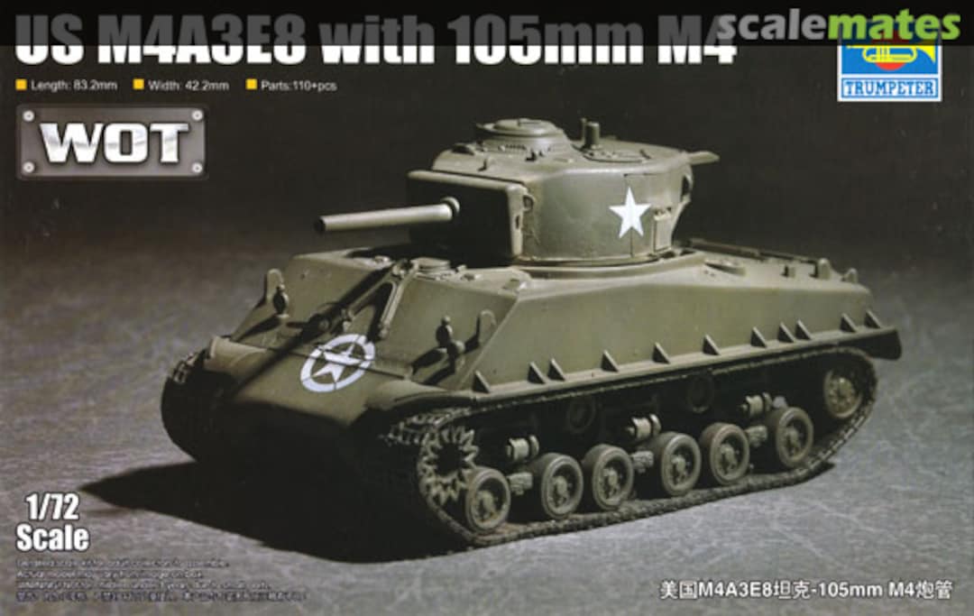 Boxart US M4A3E8 with 105mm M4 07168 Trumpeter