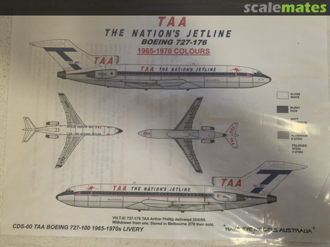 Boxart TAA Boeing 727-100 1965-1970s Livery CDS-002 Hawkeye Models