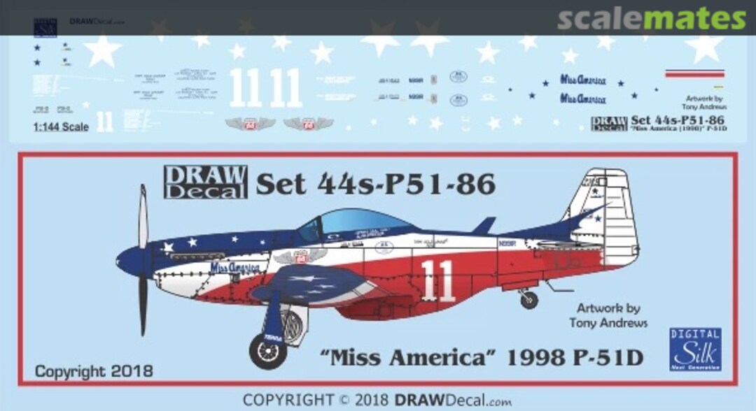 Boxart “Miss America” 1998 P-51D 44-P51-86 Draw Decal