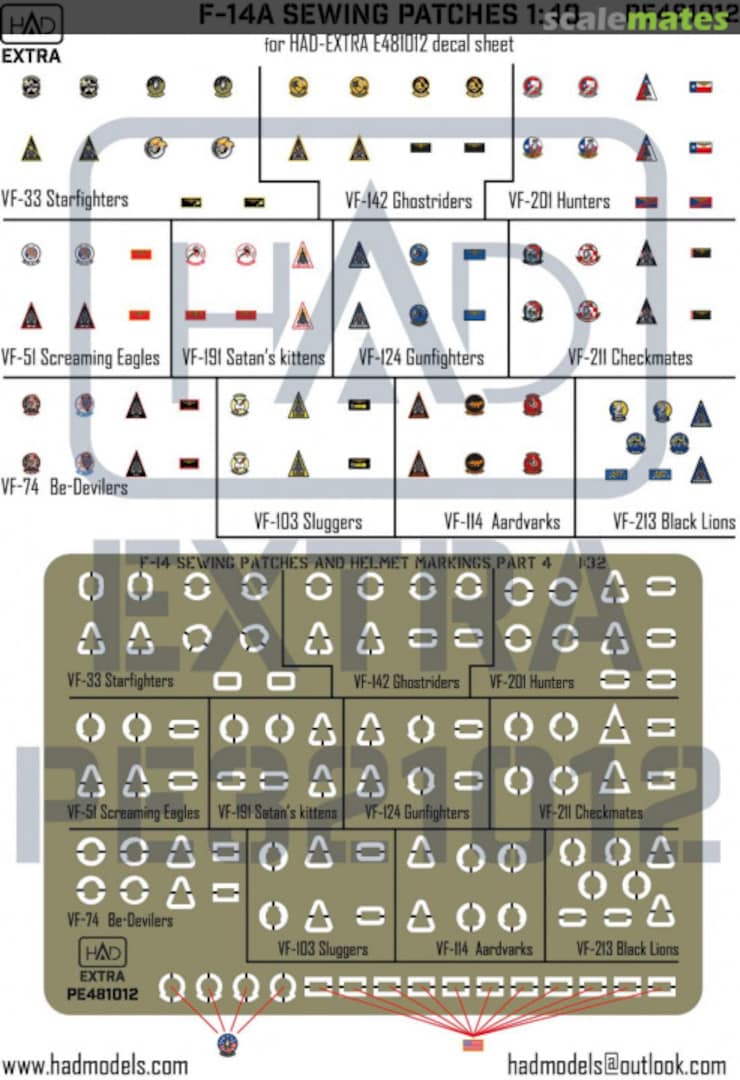 Boxart F-14 sewing patches VF-33;-51-74-142-192-124-103-201-211-213-114 Photo-etched part PE481012 HADmodels 