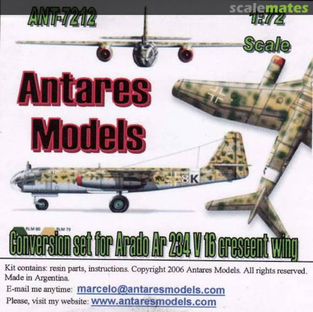 Boxart Conversion set for Arado Ar 234 V16 crescent wing ANT-7212 Antares Models