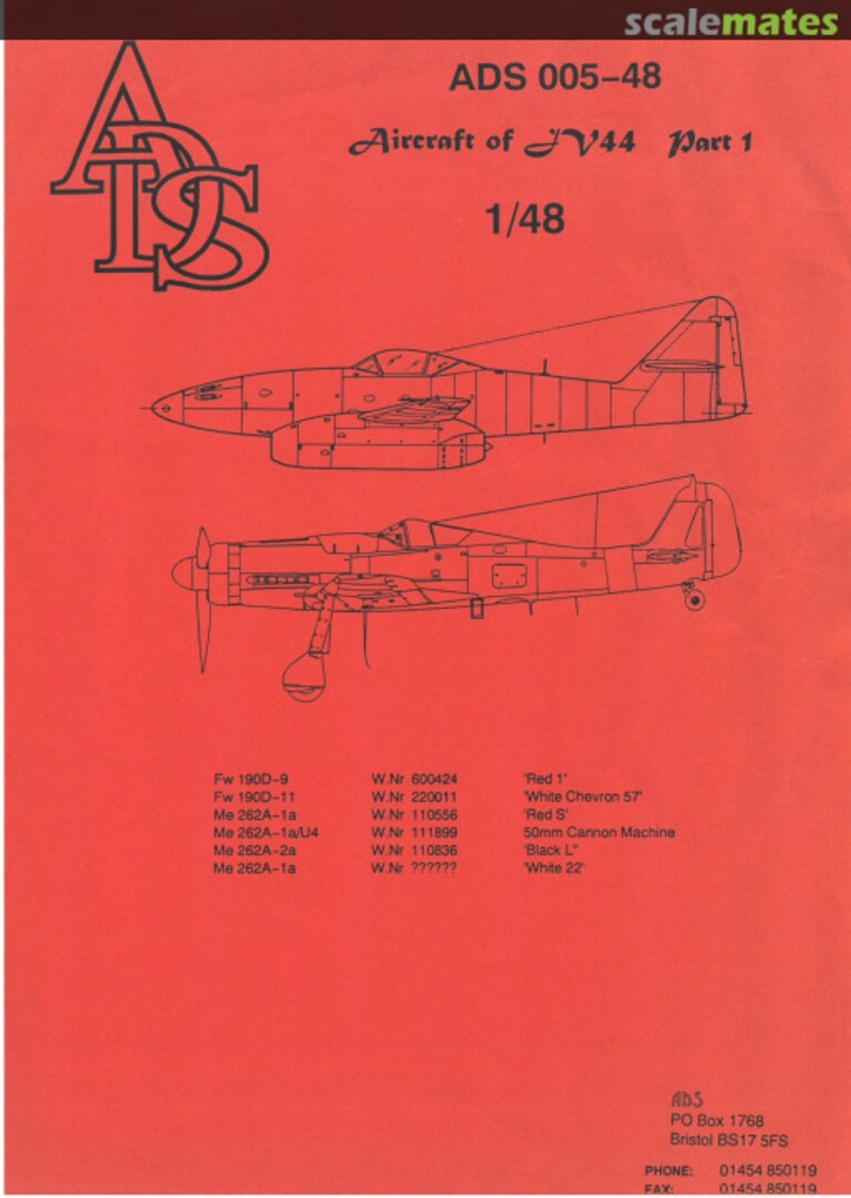 Boxart Aircraft of JV44 Part 1 ads 005-48 ADS Decals