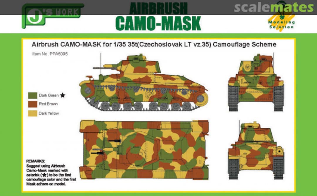 Boxart CAMO-MASK 1/35 for 35t (Czechoslovak LT vz.35) Camouflage Scheme PPA5095 J's Work