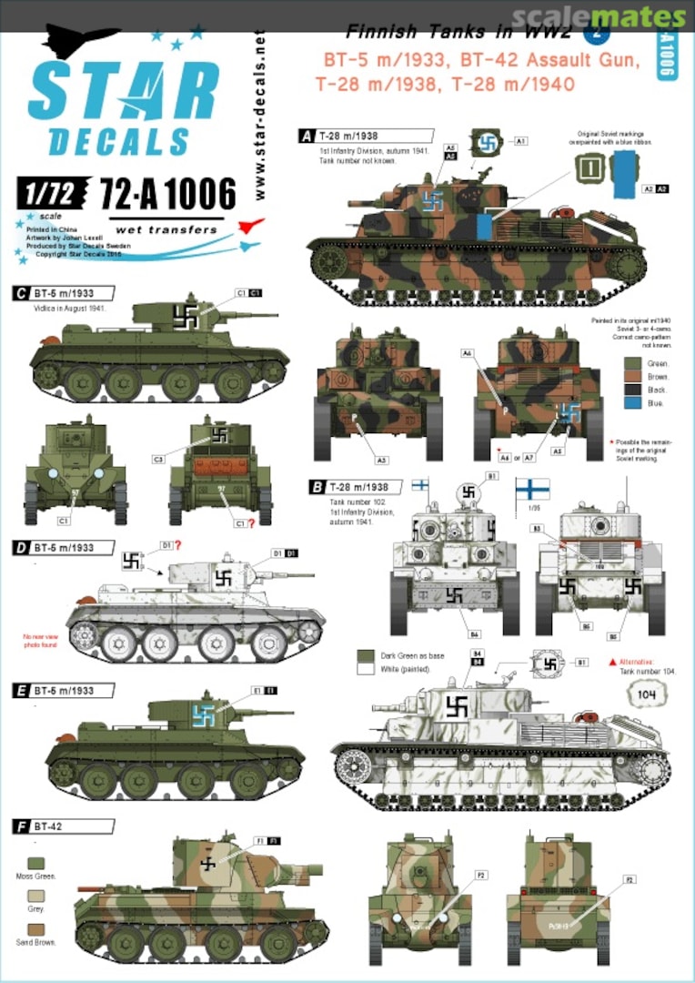 Boxart Finnish Tanks in WW2 # 2 72-A1006 Star Decals