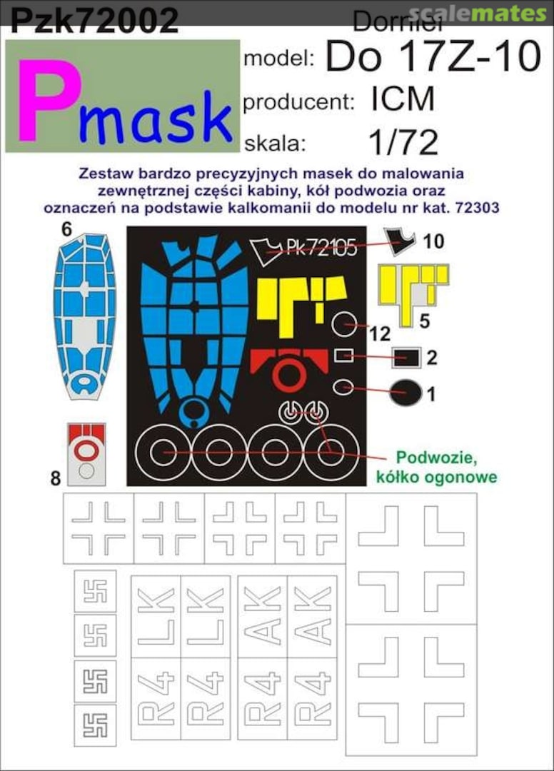 Boxart Dornier Do17 Z-10 canopy, wheel and marking masks PZK72002 Pmask