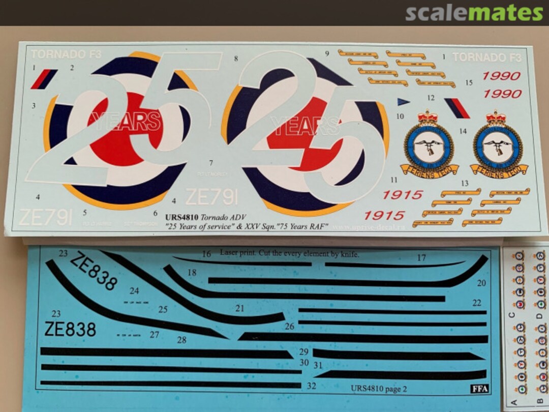 Contents Tornado ADV F.3 "25 Years service" & XXV Sqn. "75 Years RAF" without stencils (screen print) URS4810 UpRise Decal Serbia