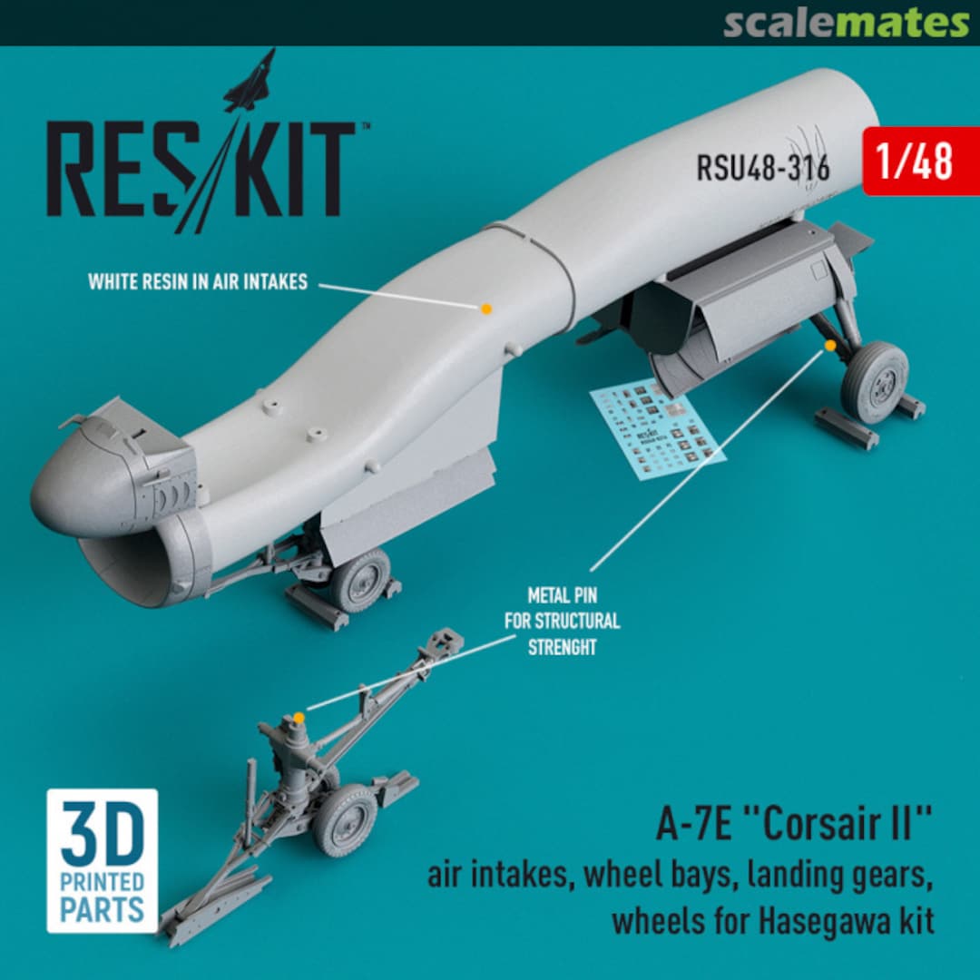 Boxart A-7E "Corsair II" air intakes, wheel bays, landing gears, wheels (3D Printed) RSU48-0316 ResKit