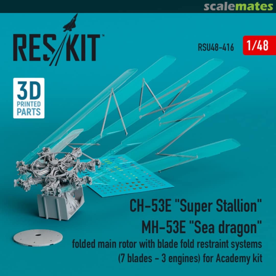 Boxart CH-53E Super Stallion, MH-53E Sea dragon folded main rotor with blade fold restraint systems  (7 blades - 3 engines) (3D printed) RSU48-0416 ResKit