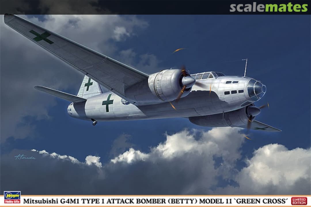 Boxart Mitsubishi G4M1 Type 1 Attack Bomber (Betty) Modell 11 'Green Cross' 02167 Hasegawa