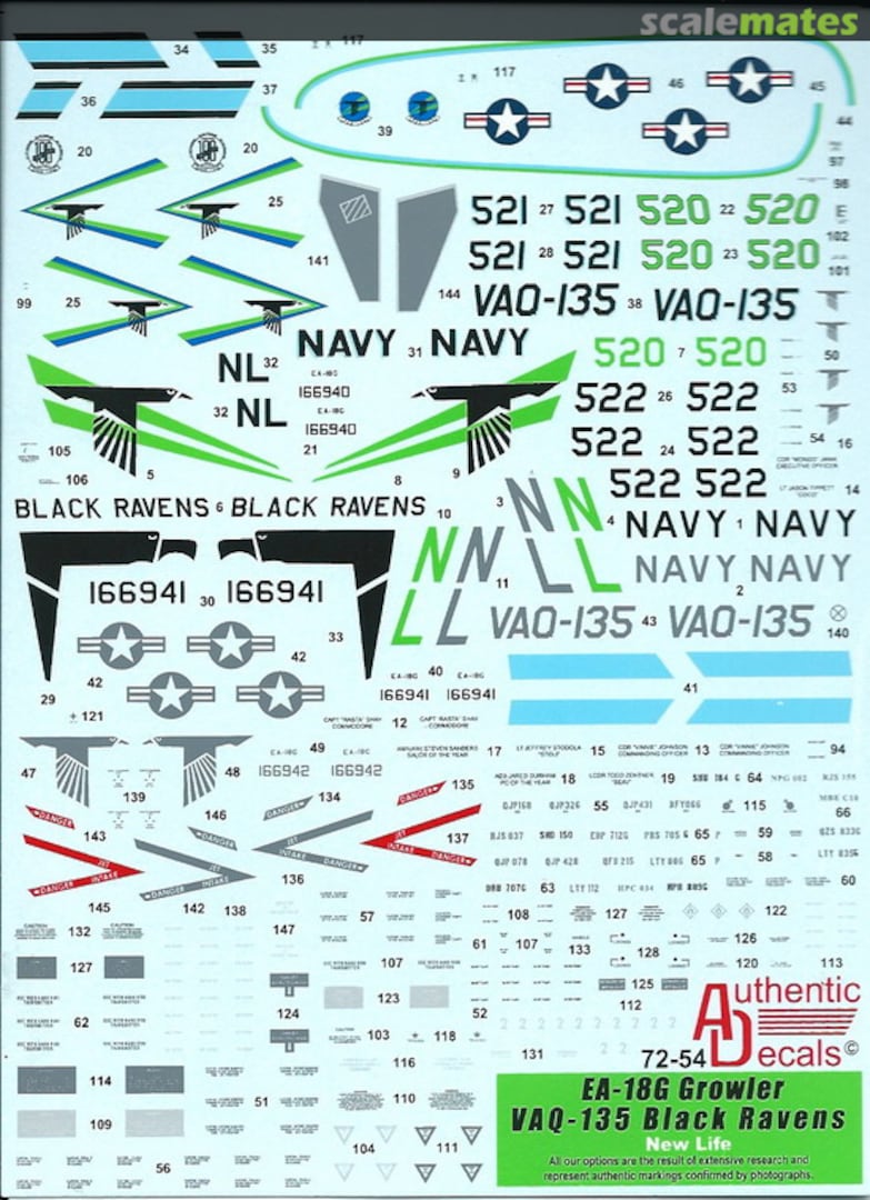 Contents EF-18G Growler 72-54 Authentic Decals