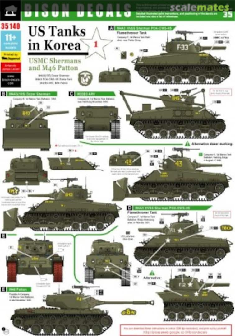 Boxart US Tanks in Korea - 1 USMC Shermans M46 Patton - 35140 Bison Decals