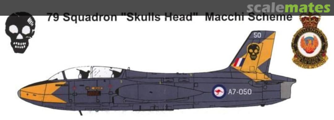 Boxart RAAF MB-326, A7-050, 79 Sqn. Skull head on tail camo aircraft AAF-031 Hawkeye Models