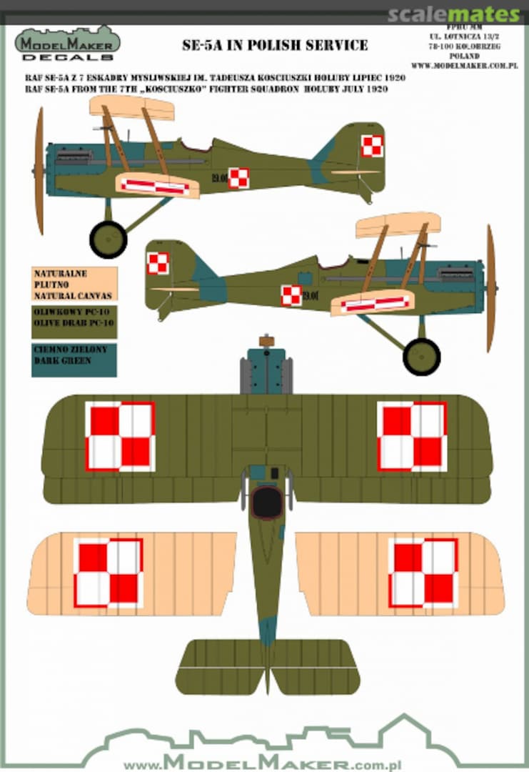 Boxart SE-5a in Polish service maski + kalkomania MD32105 ModelMaker