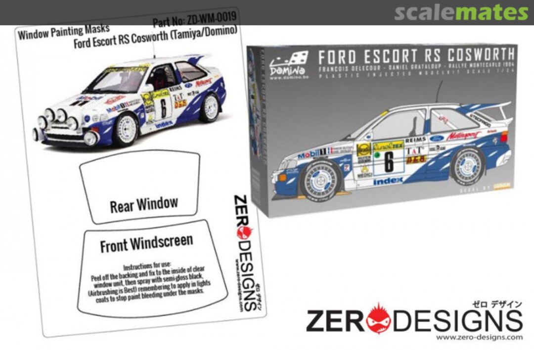 Boxart Ford Escort RS Cosworth Window Painting Masks (Tamiya/Domino) - Zero Paints ZP-WM-0019 Zero Paints