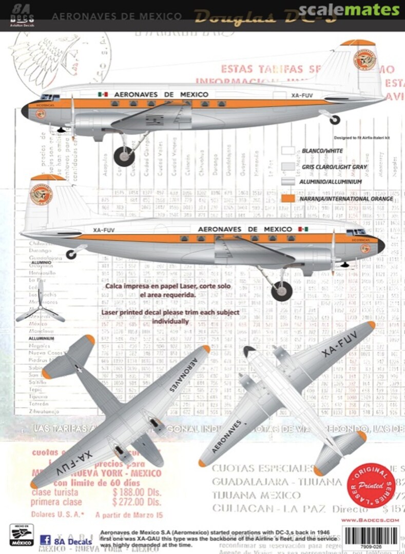 Boxart Douglas DC-3 Aeronaves de mexico 60s 7909-26-48 8aDecs