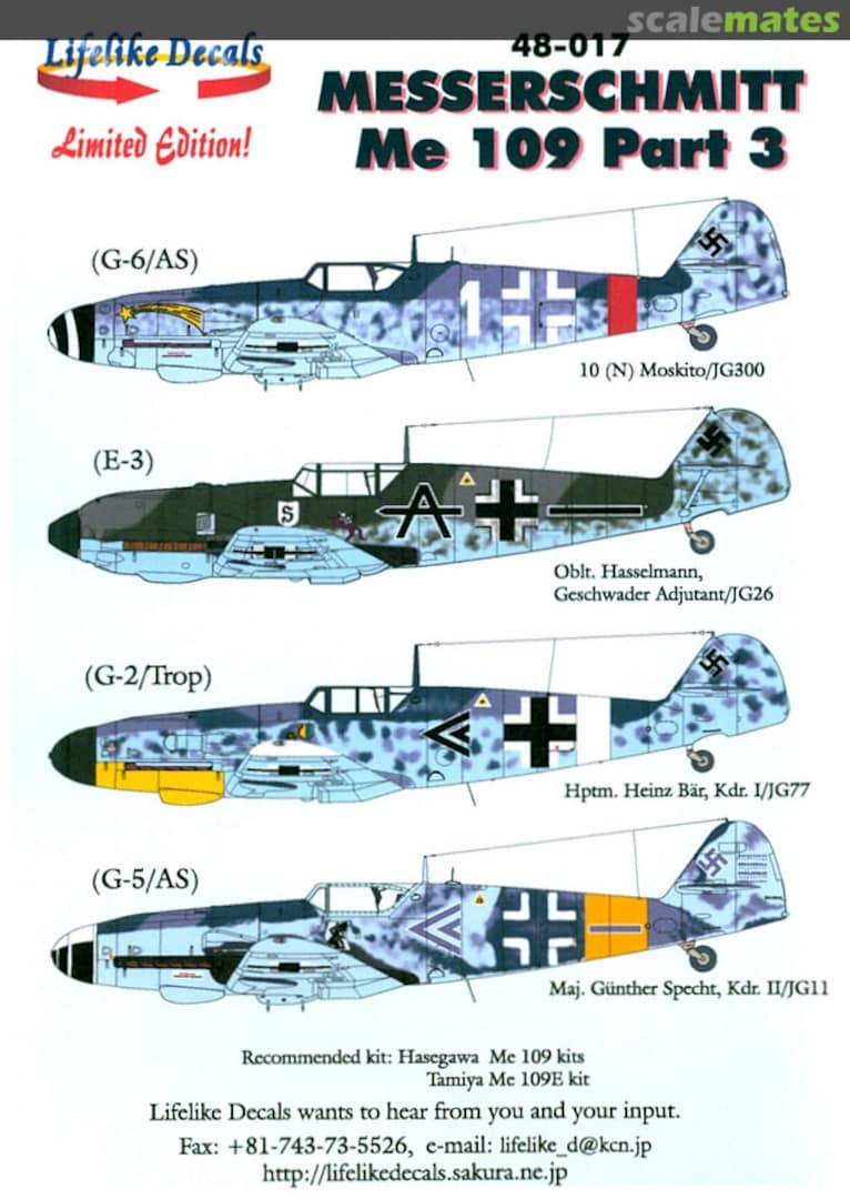 Boxart Messerschmitt Me 109 Part 3 48-017 Lifelike Decals