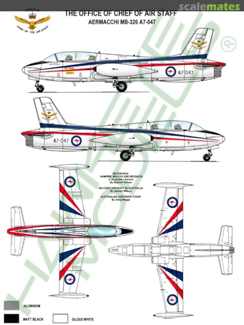 Boxart RAAF MB-326, A7-047, 34 Sqn. Chief of Air Staff AAF-041 Hawkeye Models