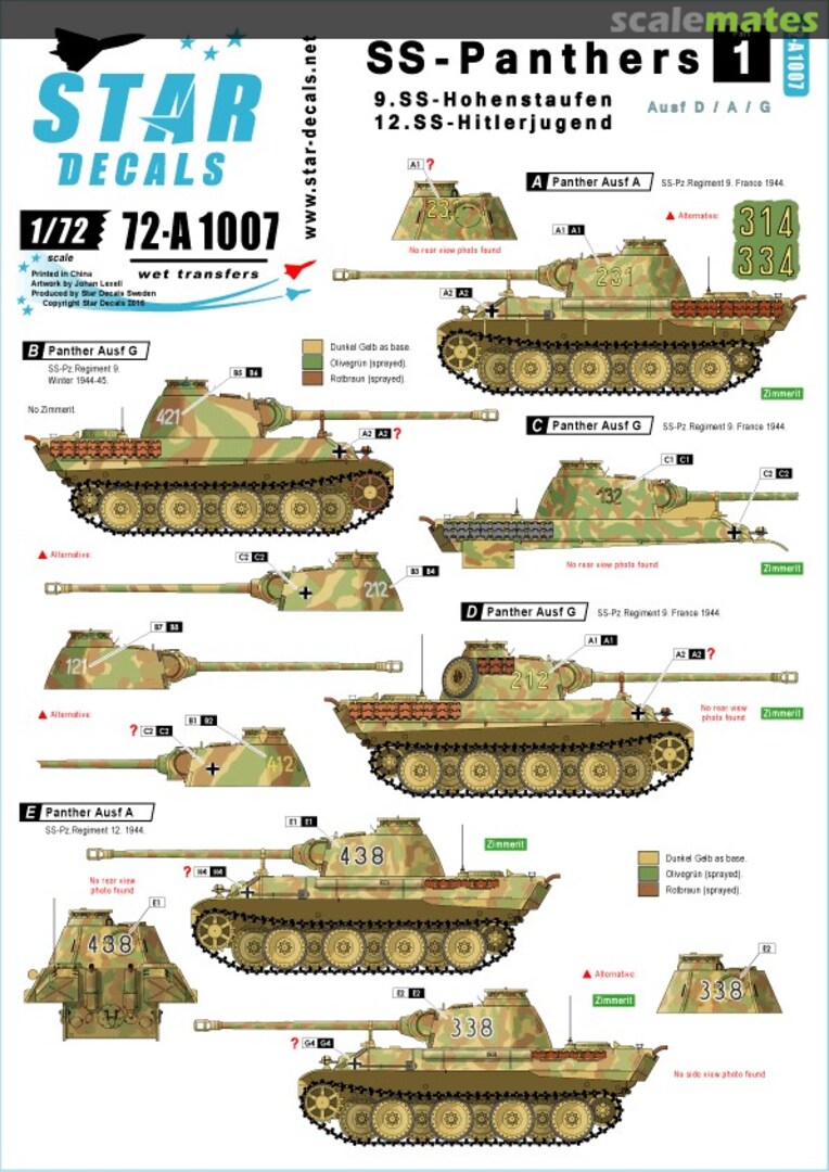 Boxart SS-Panthers #1 72-A1007 Star Decals