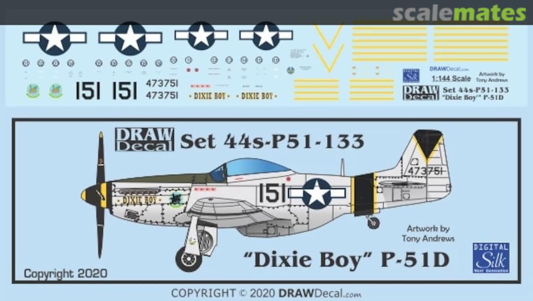 Boxart “Dixie Boy” P-51D 44-P51-133 Draw Decal