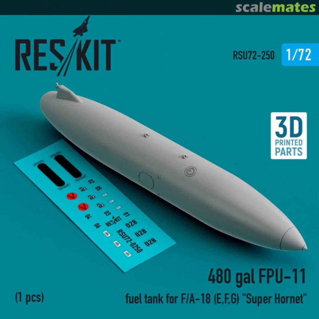 Boxart 480 gallon FPU-11 fuel tank for F/A-18 (E,F,G) Super Hornet (1 шт.) (3D Printed) RSU72-0250 ResKit