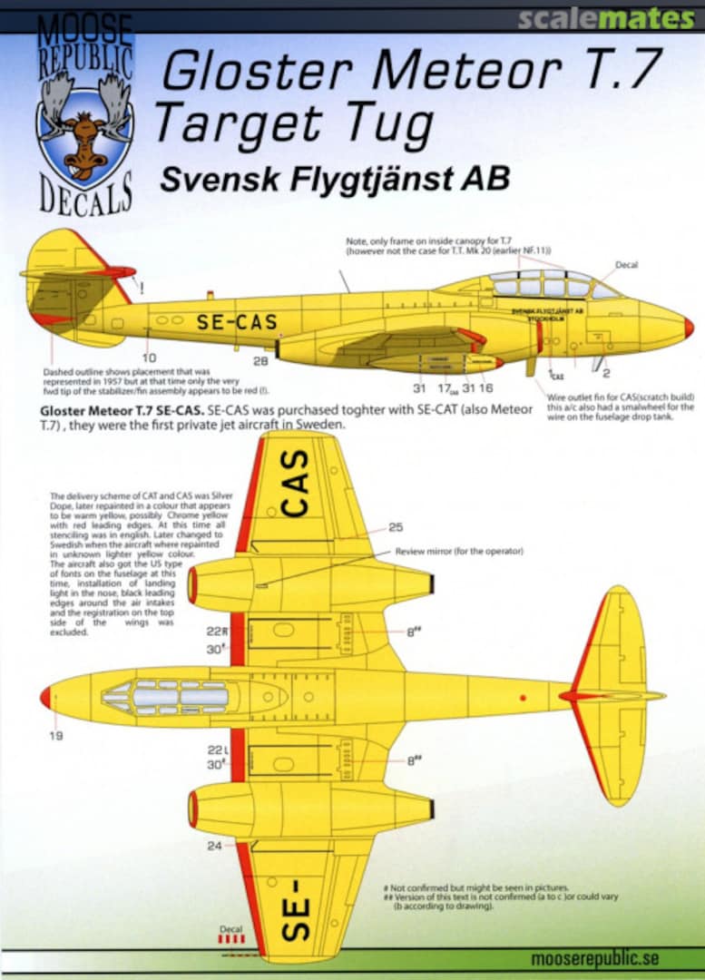 Boxart Gloster Meteor T.7 Target Tug 72023 Moose Republic Decals