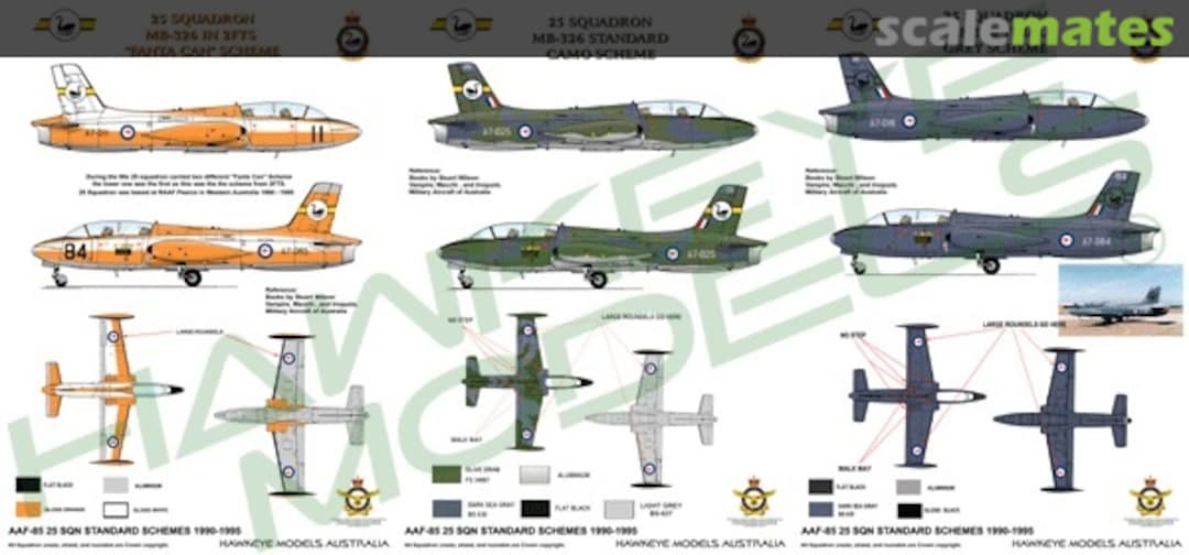 Boxart RAAF MB-326, 25 Sqn. (Fanta Can scheme) AAF-085 Hawkeye Models