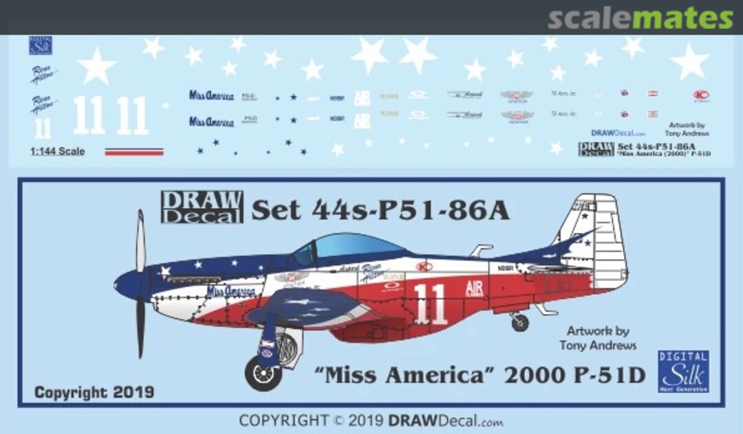 Boxart “Miss America” 2000 P-51D 44-P51-86A Draw Decal