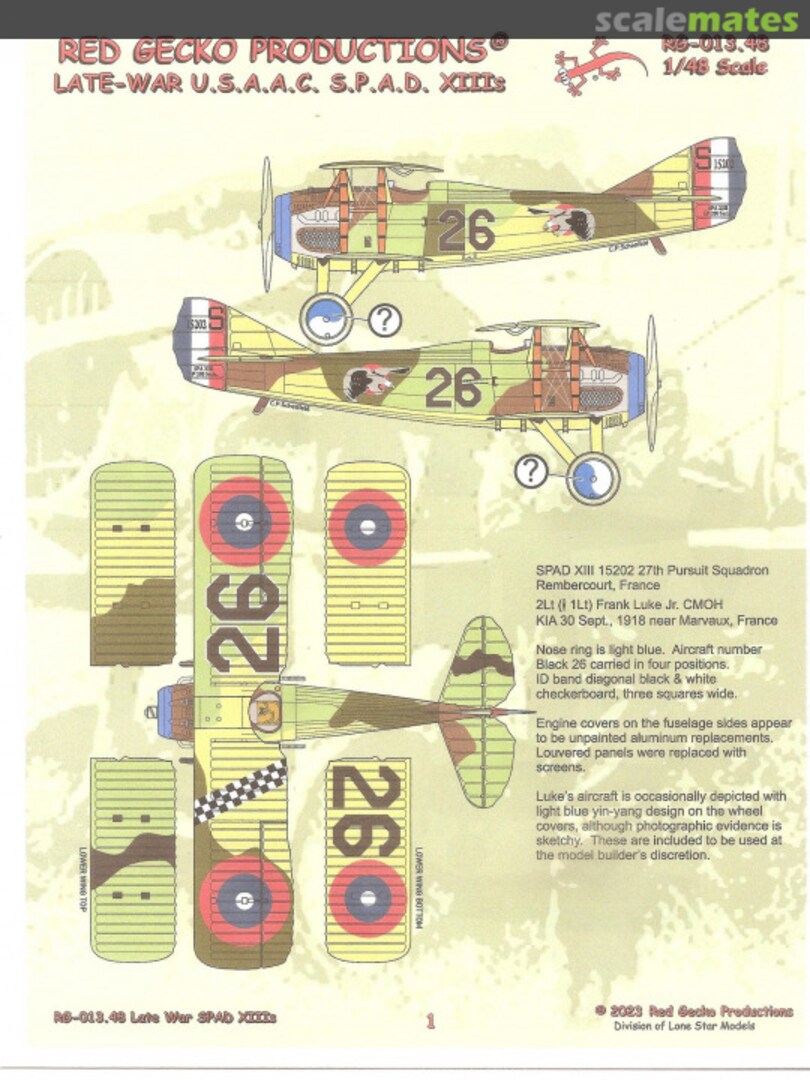 Boxart Late-War U.S.A.A.C. S.P.A.D. XIIIs RG-013.48 Lone Star Models