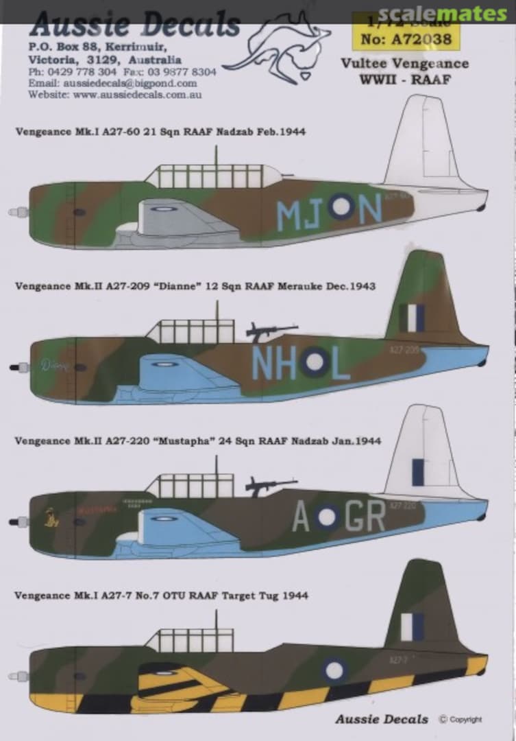 Boxart Vultee Vengeance A72038 Aussie Decals